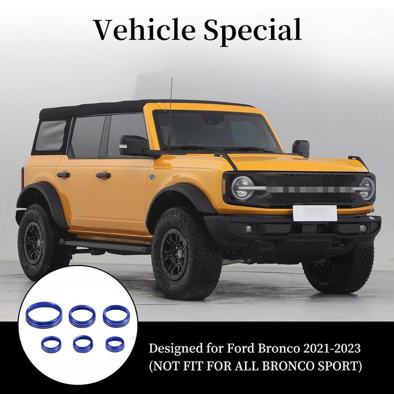 BORUIEN for Ford Bronco Accessories 2021-2025 Air Conditioner Headlight Switch Knob 4WD Wheel Drive Trailer Gear Switch Knob Cover Accessories Aluminum 6pcs Blue - Image 4